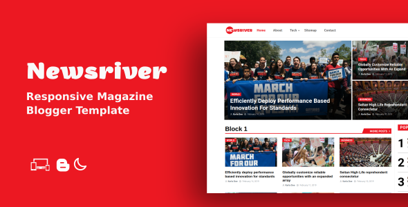 Newsriver - Responsive News & Magazine Blogger Template
