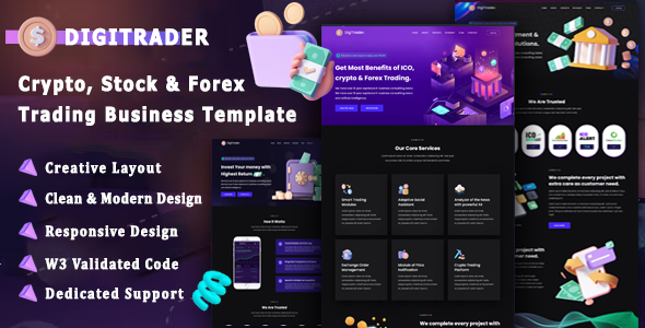 Digitrader - Crypto, Stock and Forex Trading Business LandingPage Template
