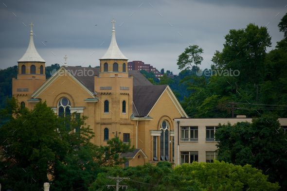 Distant view of the Saint Nicholas Catholic Church in Millvale, Pennsylvania, United States - Stock Photo - Images