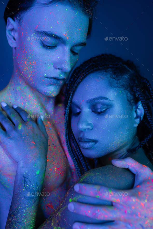 Sensual Interracial Couple In Colorful Body Paint Free Stock Photo