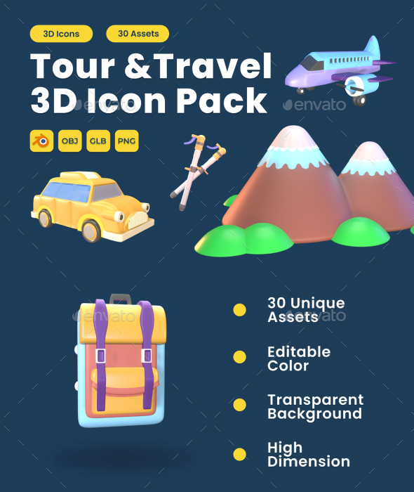 Tour and Travel 3D Icon Pack Vol 5