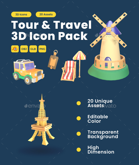 Tour and Travel 3D Icon Pack Vol 6
