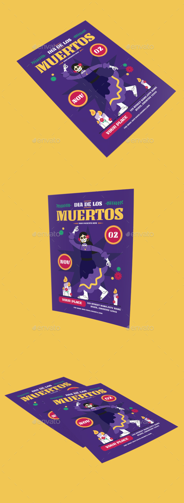 Purple Flat Design Dia De Los Muertos Flyer