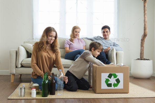 family Separate household waste for reuse or recycle