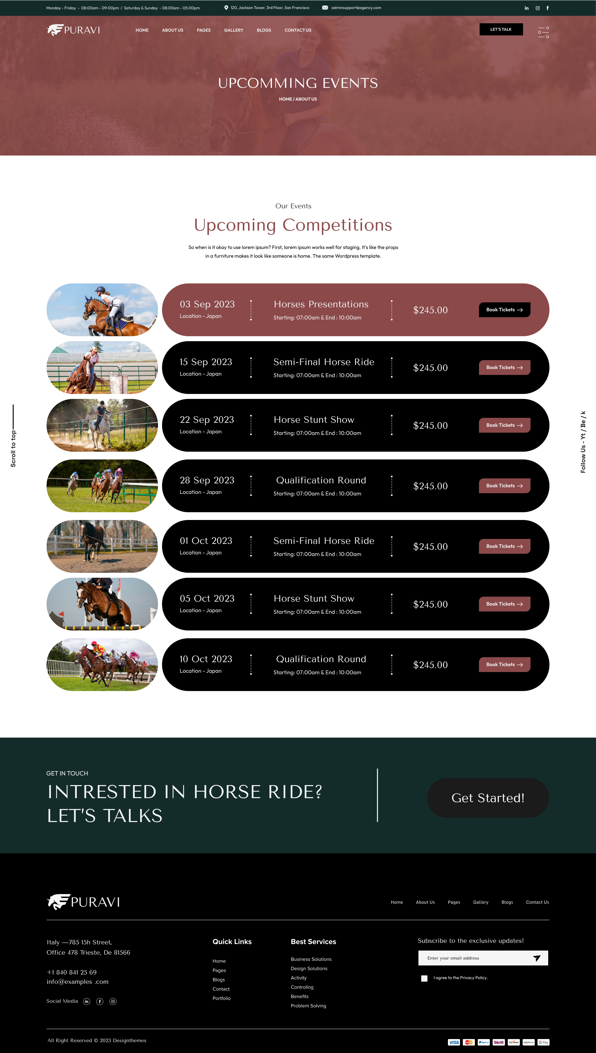 Puravi Equestrian Club & Horse Riding Sports site Figma Template
