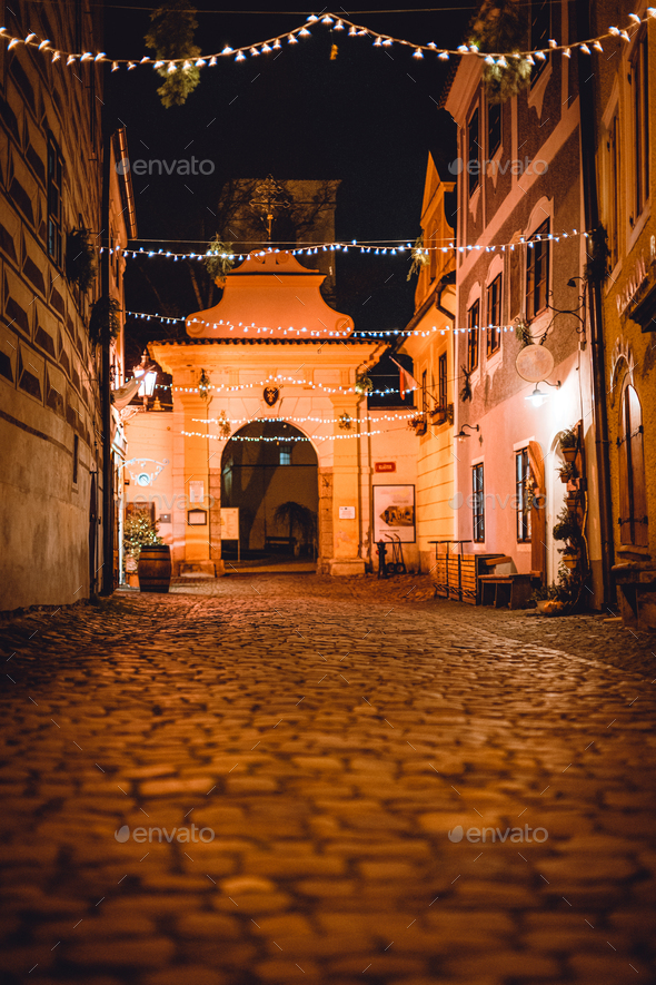 Cesky Krumlov: Enchanting Medieval Village Illuminated by Fairy Lights