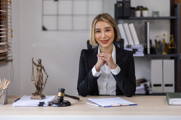Happy smiling ceo manager Female judge in a courtroom at office space, possibly real estate, lawyer,