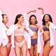 Premium Photo  Dancing fun or women friends in underwear in studio on pink  background for beauty or skincare lingerie party health and wellness of  model or dancer group for diversity body