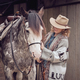 Unrecognizable woman petting purebred horse - PhotoDune Item for Sale