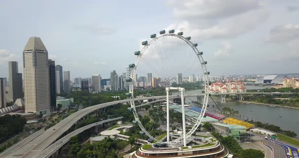 Aerial Footage of Sinapore Flyer, Drone's Moving Around It, Singapore