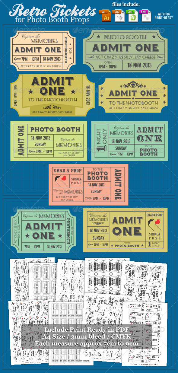 Retro Tickets For Photobooth Props - Miscellaneous Seasons/Holidays