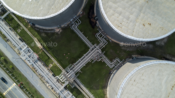 Aerial view liquid chemical tank terminal, Storage of liquid chemical and petrochemical products.