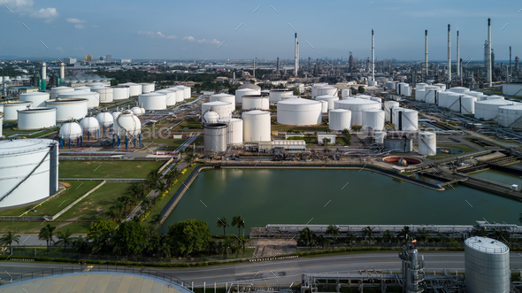 Aerial view liquid chemical tank terminal, Storage of liquid chemical and petrochemical products