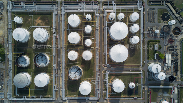 Aerial view liquid chemical tank terminal, Storage of liquid chemical and petrochemical products