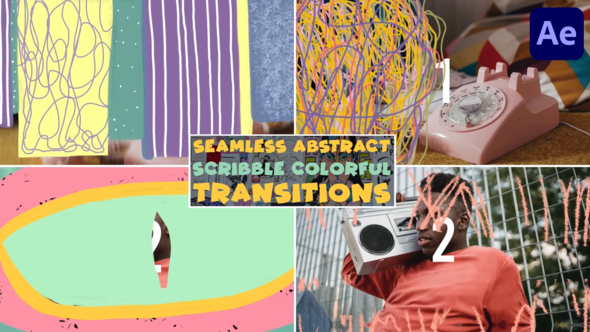 Seamless Abstract Scribble Colorful Transitions | After Effects Elements template preview