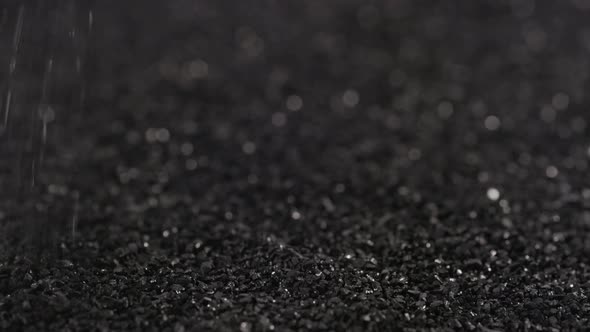Sprinkling Black Charcoal Closeup Slomo Activated Carbon Small Fraction