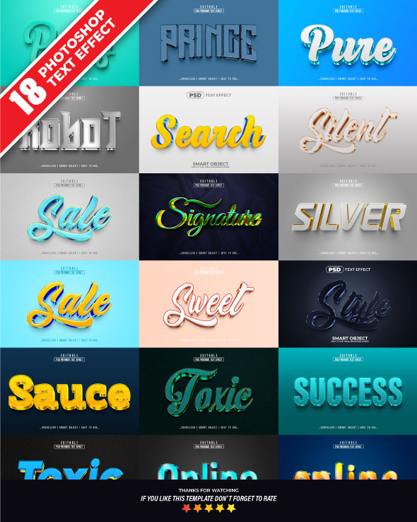Photoshop PSD Editable 3D Text Effect Style Pack