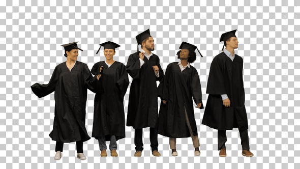 Playful girls and guys graduating students dancing, Alpha Channel alt