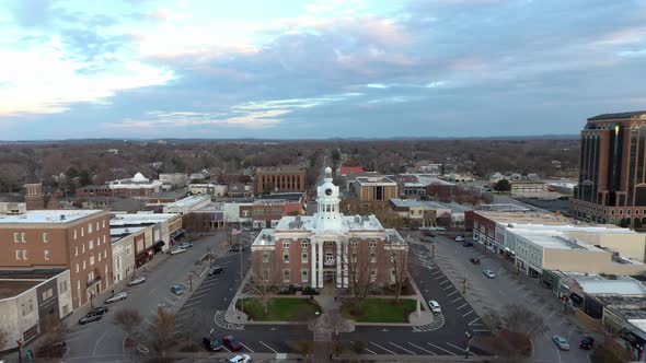 Murfreesboro Town Square Straight Flyover  in December 2020 sunset Joy decorations alt