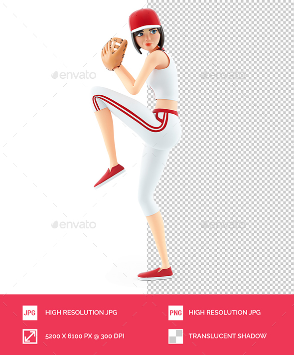 3D Baseball Girl Ready to Throw the Ball