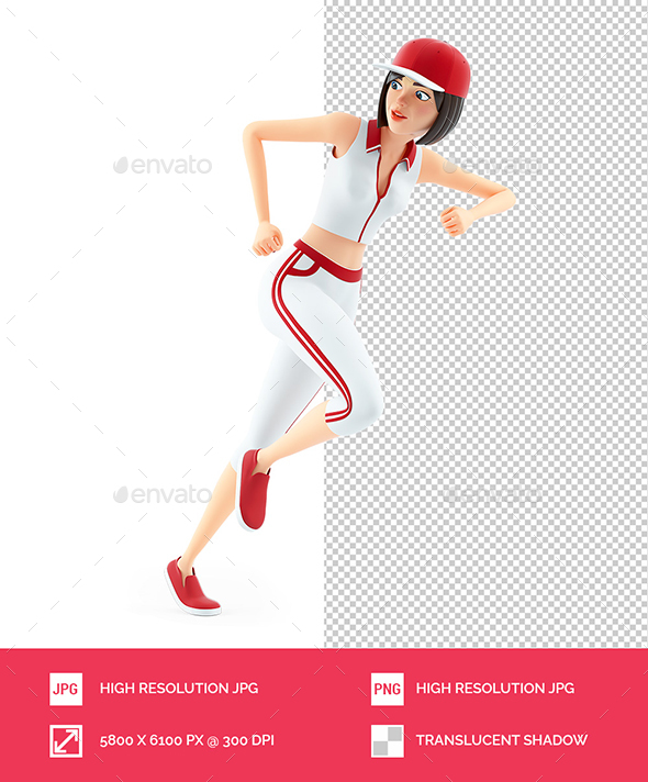 3D Baseball Girl Running and Looking Back