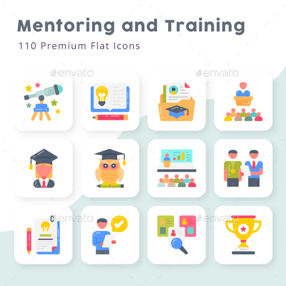 Mentoring and Training Flat Icons