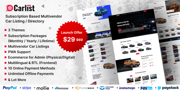 Carlist  Multivendor Car Listing Directory Website (Subscription Based)
