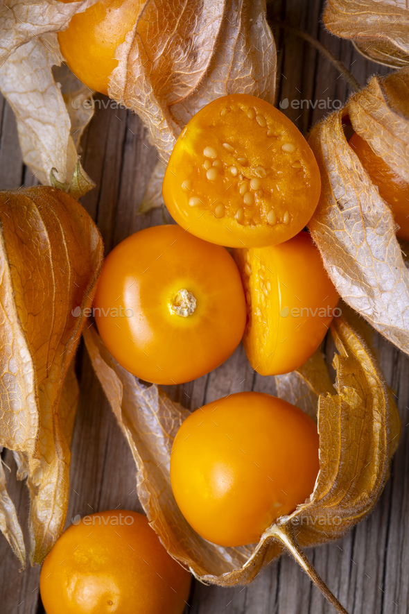 Close-up of Cape gooseberry (Physalis peruviana). Physalis fruit ( Physalis peruviana) isolated. - Stock Photo - Images