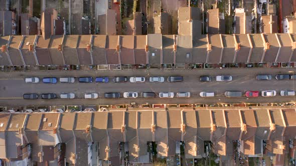 Terraced Working Class Housing in Luton Aerial View at Sunset alt