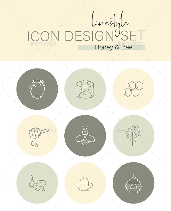 Linestyle Icon Design Honey & Bee