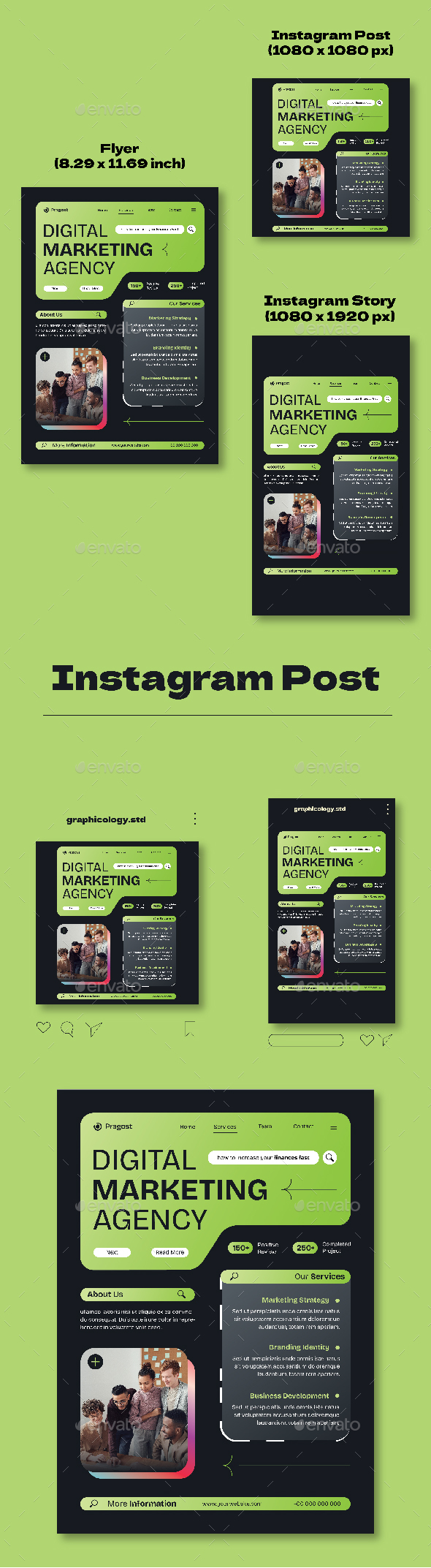 Green Modern Digital Marketing Agency Flyer Set