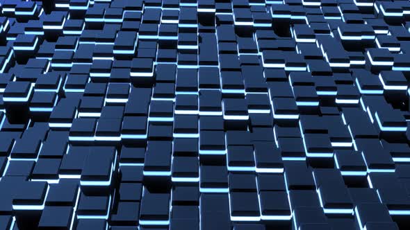 Abstract Looped Dark Background Waves of Cubes on Plane Neon Lights alt