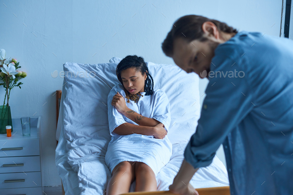 Miscarriage Concept Depressed African American Woman Lying In Hospital