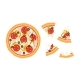 Pizza Slicing Top View with Salami Cheese and