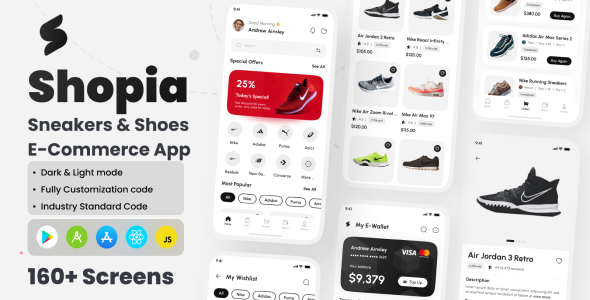 Shopia - Sneakers & Shoes E-Commerce App React Native CLI Ui Kit