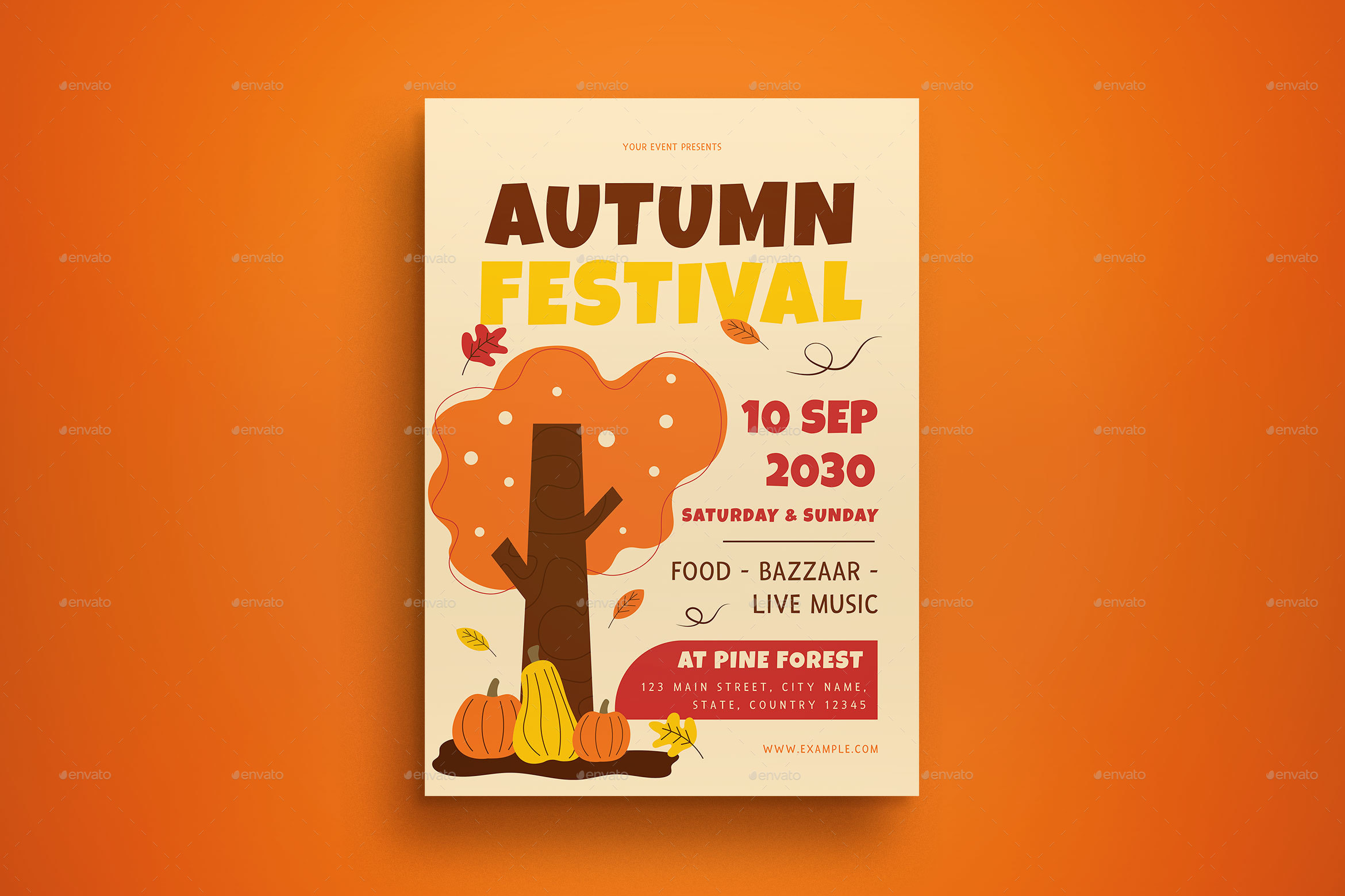 Beige Flat Design Autumn Festival Flyer, Print Templates | GraphicRiver