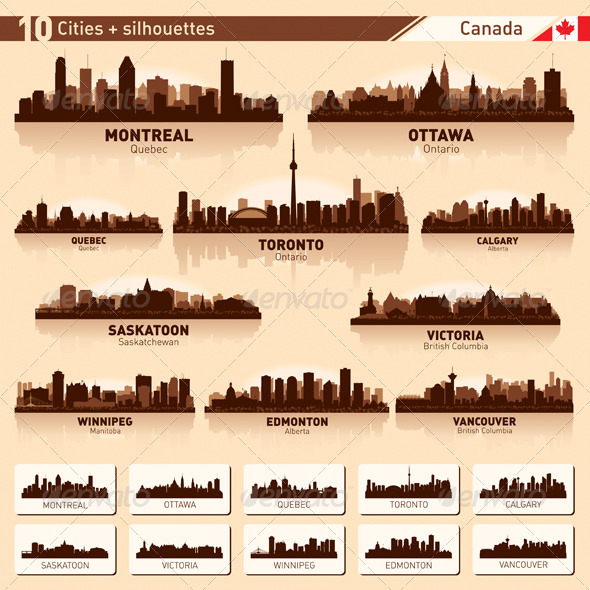 City Skyline Set - Canada Vector Silhouettes - Buildings Objects