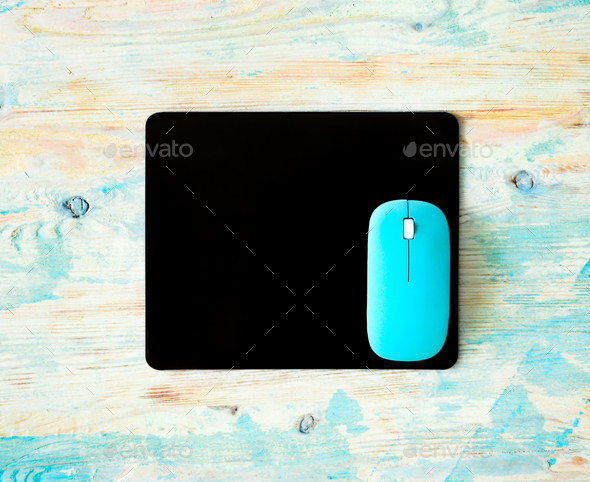 Black mousepad with blue mouse