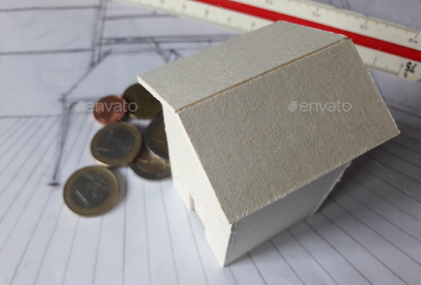 Euro money to buy an apartment - cardboard model made by an architect