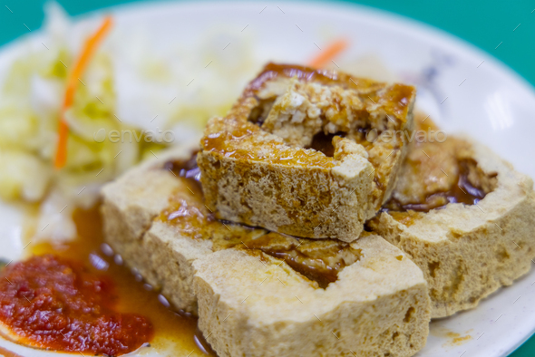Crispy stinky tofu in Taiwanese restaurant