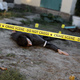 Victim of a violent crime in a backyard of residental house in evening - PhotoDune Item for Sale
