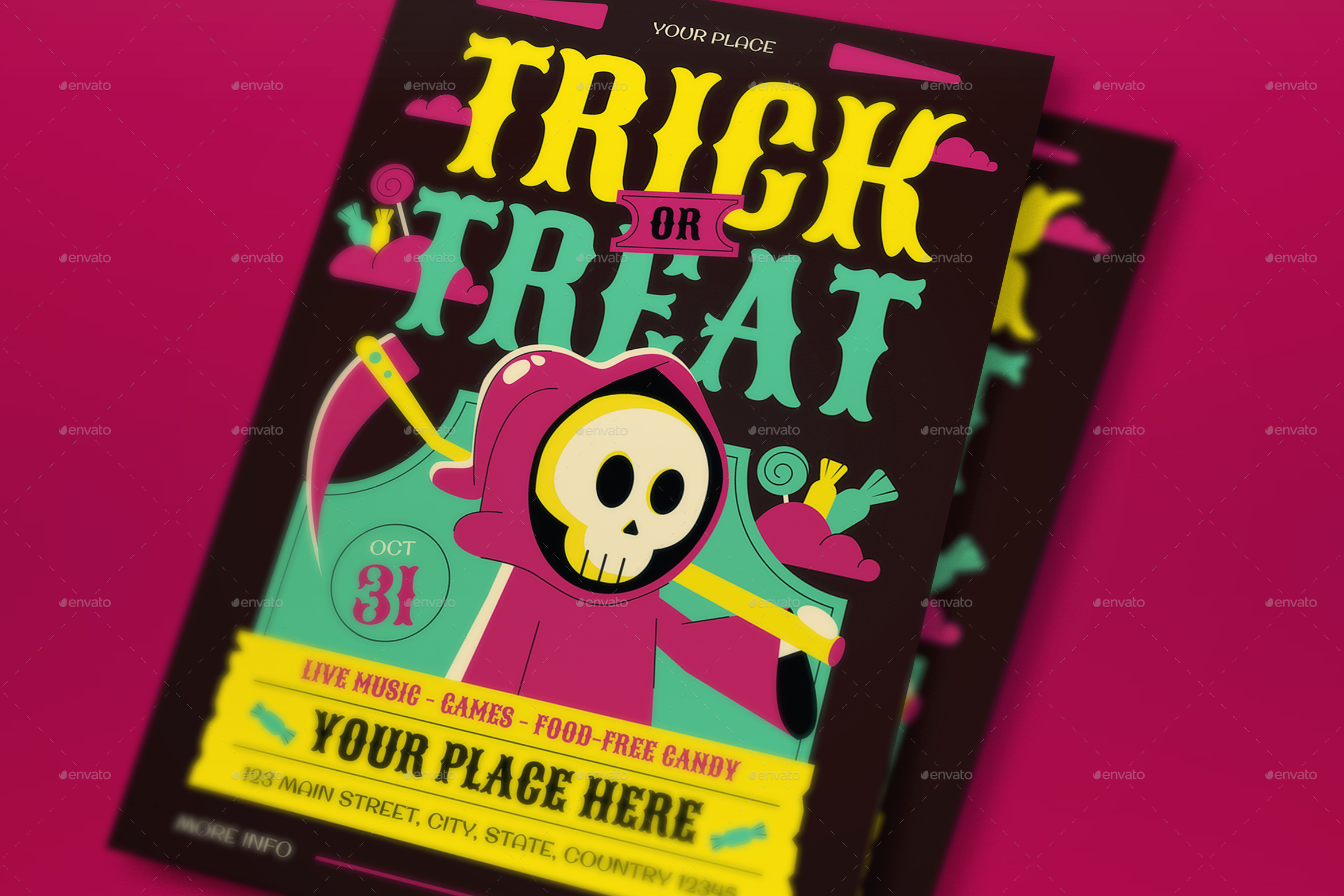 Black Flat Design Trick Or Treat Flyer Set Print Templates Graphicriver