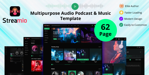 Streamio-  Multipurpose Audio Podcast & Music HTML Template