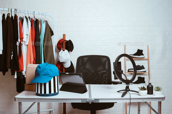 Empty modern workplace of fashion designer, thrift shop, online sho