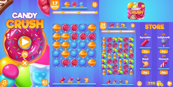 Candy Crush - HTML5 + Mobile Game (Construct 3)