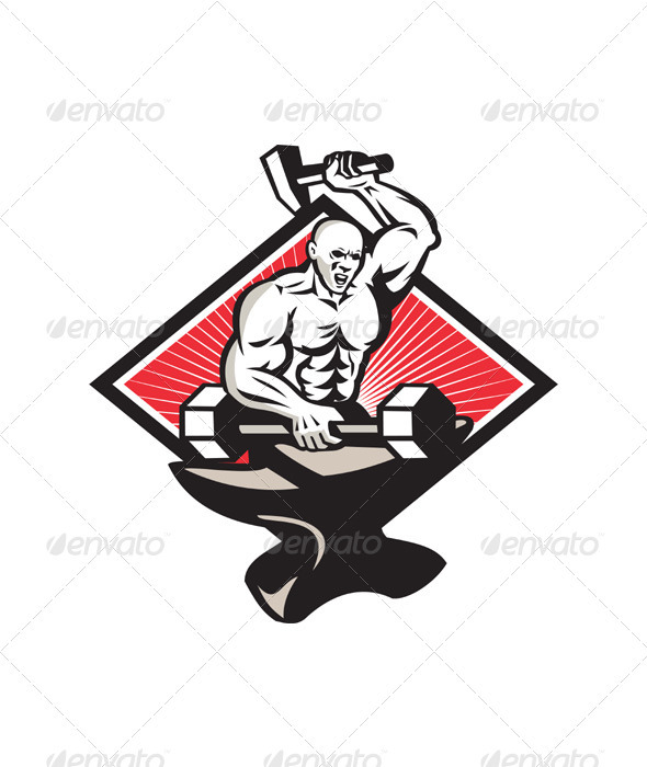 Blacksmith With Hammer Striking Barbell - People Characters