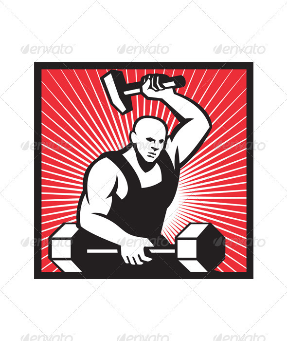 Blacksmith With Hammer Striking Barbell - People Characters