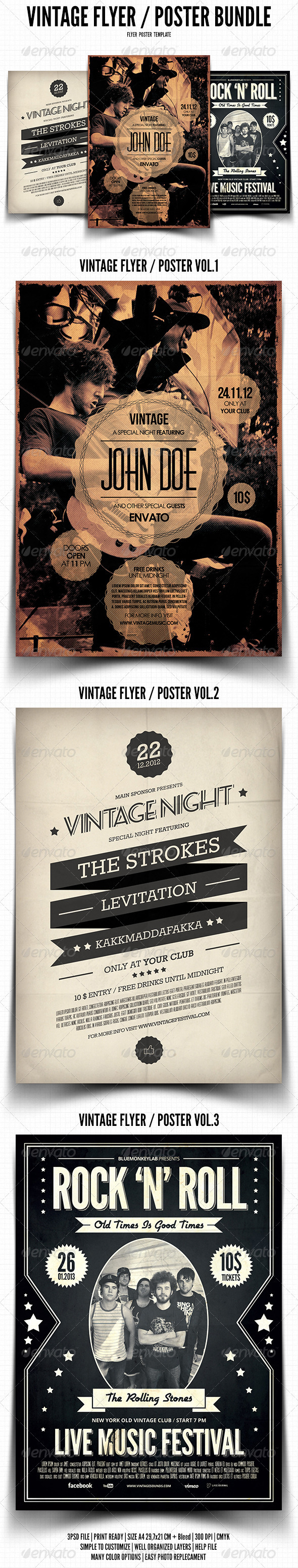Vintage Flyer / Poster Bundle - Events Flyers