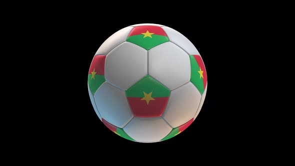 Soccer ball with flag Burkina Faso, on black background loop alpha