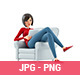 3D Casual Girl Sitting in Armchair with Tablet